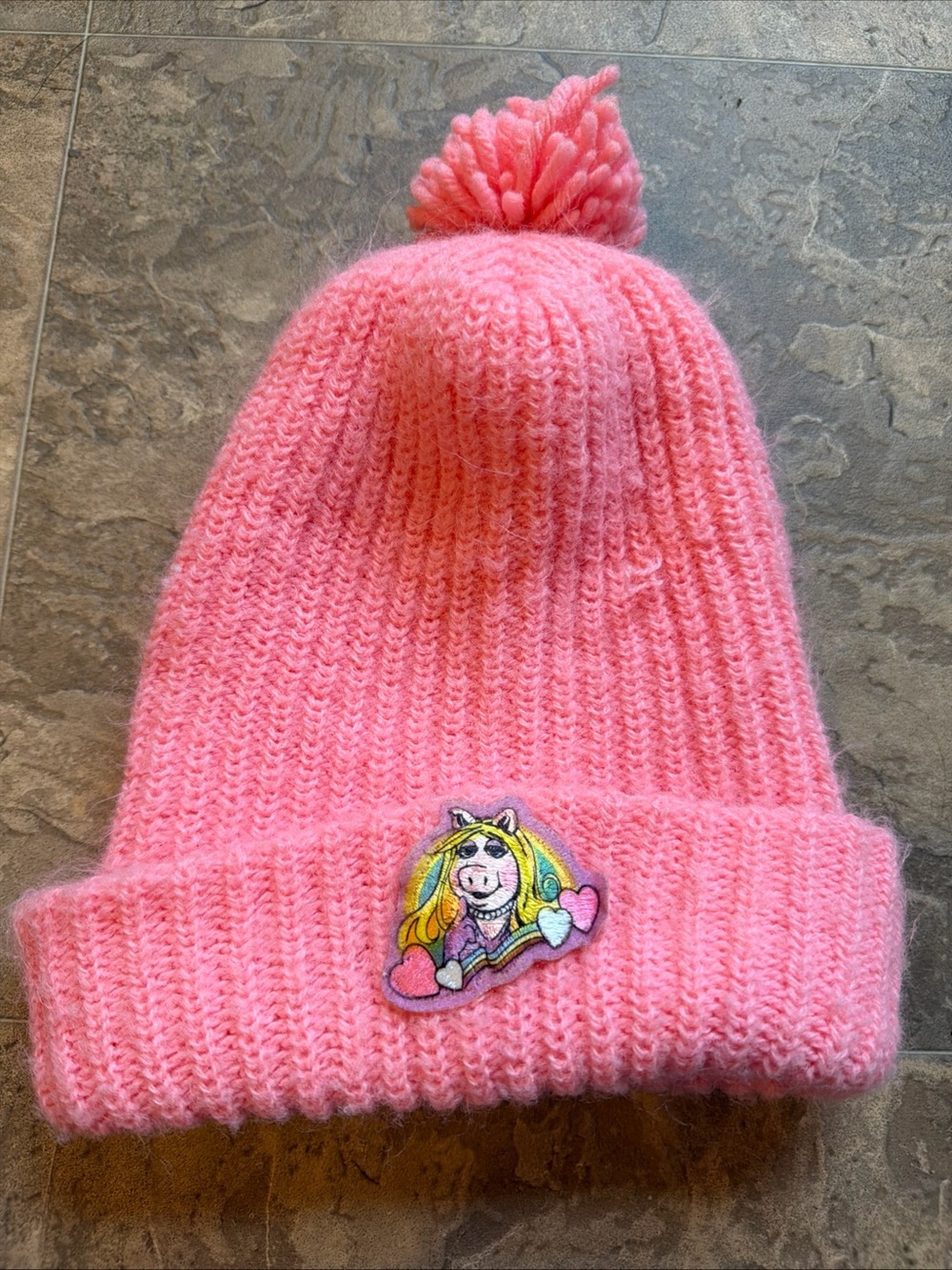 Vintage Pink Ms.Piggy Knit Beanie 80s Hat One Size Fits All